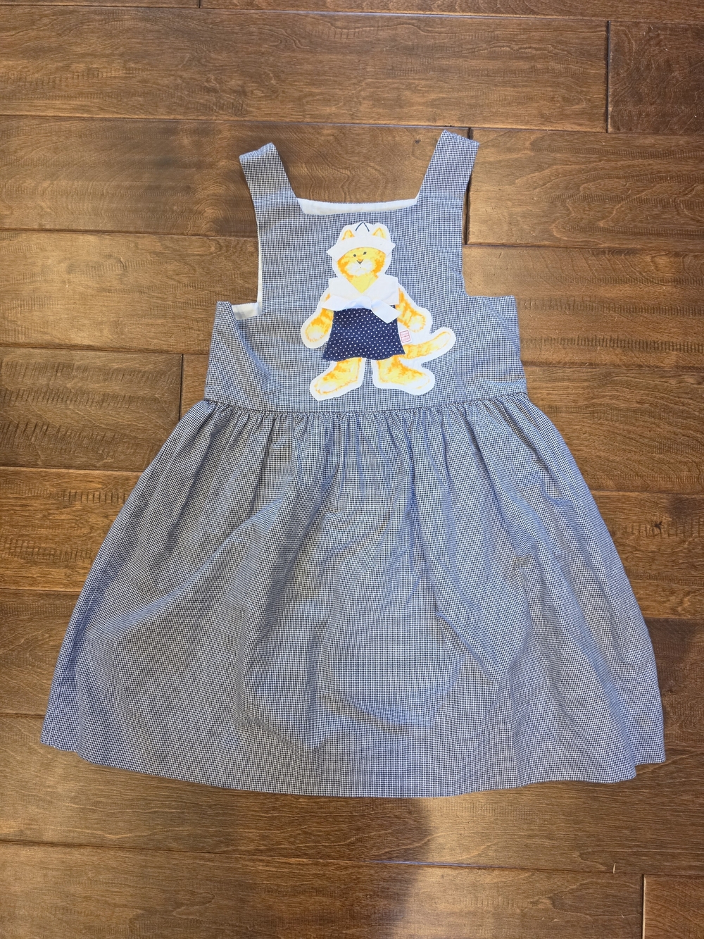 Light Blue Girls Cotton Pinafore Dress with Kitty Appliqué